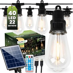 Łańcuch świetlny, girlanda biała ciepła ogrodowa solarna 40xLED