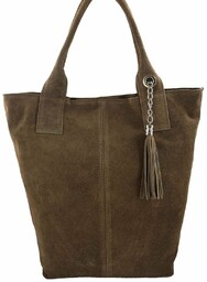 Shopper bag - torebka damska zamszowa - Beżowa