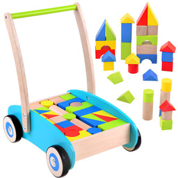 Drewniany Pchacz, chodzik, wózek z klockami ZA3724