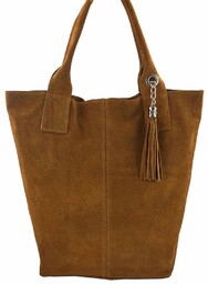 Shopper bag - torebka damska zamszowa - Brązowa