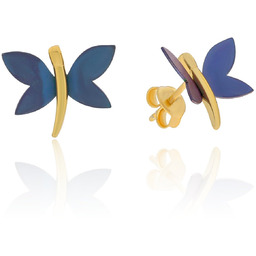 Srebrne pozłacane kolczyki ważki z tytanem sztyft pr.