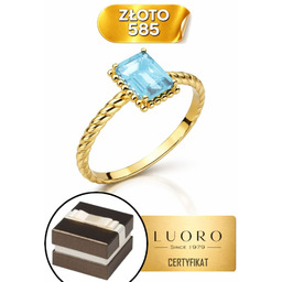 PIERŚCIONEK ZŁOTY 585 14K Z NATURALNYM TOPAZEM PROSTOKĄT