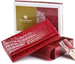 Skórzany portfel croco Peterson czerwony PTN CR-411-RED