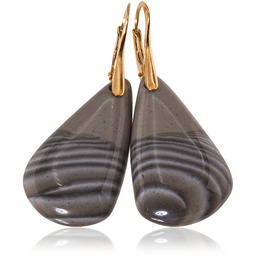 Piękne Kolczyki Krzemień Pasiasty Złote Srebro''