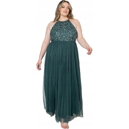 MAYA DELUXE ZIELONA SUKIENKA PLUS SIZE Z CEKINOWYM