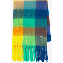 Damski szalik w wielokolorową kratkę żółto - niebieski