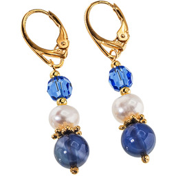 Perły Szafir Oryginalne Kryształy Przepiękne Kolczyki Złote Srebro