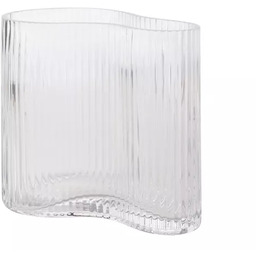 WAZON szklany, transparentny, prążkowana faktura, nieregularny kształt, designerski