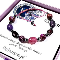 Bransoletka znak zodiaku Baran Granat Turmalin Ametyst bransoletka