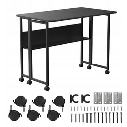 Składane biurko stolik Maclean, czarne, mobilne 100x58cm max