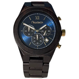 Męski zegarek drewniany Niwatch CHRONO - METALIC BLUE