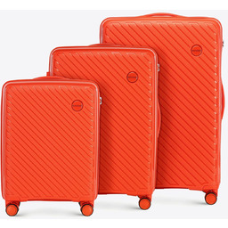 Zestaw walizek z polipropylenu w tłoczone paski pomarańczowy