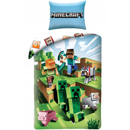 Minecraft Pościel Bawełniana 140x200 Dziecięca Pojedyncza Creeper Steve