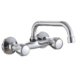 Bateria zlewozmywakowa z kurkami ścienna, wylewka 20 cm,