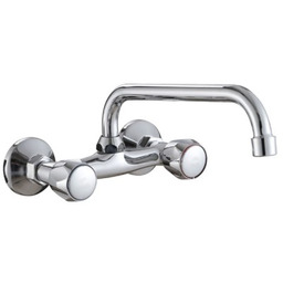 Bateria zlewozmywakowa z kurkami ścienna, wylewka 25 cm,