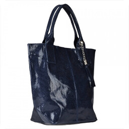 Granatowa torebka shopper skórzana z połyskiem XL