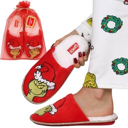 Grinch ANTYPOŚLIZGOWE damskie papcie domowe, CIEPŁE, MIĘKKIE, ŚWIĄTECZNE