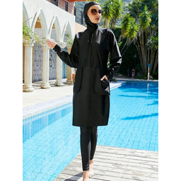 SHEIN CZARNY BURKINI DWUCZĘŚCIOWY Z NARZUCONĄ TUNIKĄ M
