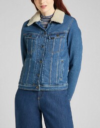 Lee Sherpa Rider Damska Kurtka Jeansowa Logo Worn