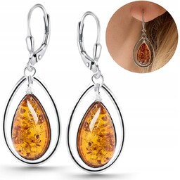 Kolczyki srebrne z bursztynem bałtyckim wiszące bursztyn naturalny