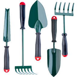 Zestaw narzędzi ogrodowych: grabie 5-zębne i 6-zębne, 2