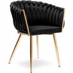 Krzesło Tapicerowane Welurowe Plecione Czarne Nowoczesne Glamour Złote