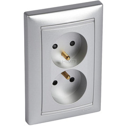 VALENA Gniazdo podwójne 2x2P+Z z przesłonami 16A-250V~ ALUMINIUM