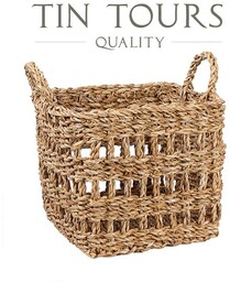 KOSZ Z TRAWY MORSKIEJ Z UCHWYTAMI 29x29x24/30h cm