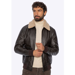 Męska kurtka ze skóry naturalnej z futrzanym kołnierzem