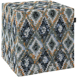 Pufa kostka, kremowe wzory azteckie na kremowym niebiesko-miętowym