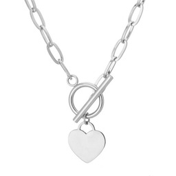 Naszyjnik damski srebrny serce kłódka łańcuszek ogniwkowy stal