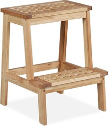 Relaxdays Taboret z drewna orzecha włoskiego, 2 stopnie,