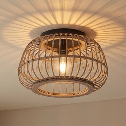 Lampa Sufitowa Lindby, Bominio, ściemnialny, drewniany, salon, drewno,