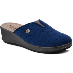 Kapcie damskie pantofle domowe zakryte granatowe na koturnie