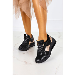 Czarne sneakersy na koturnie buty sportowe sznurowane polska