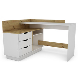 Biurko narożne białe / dąb artisan mat 129