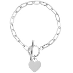 Srebrna bransoletka damska serce zapięcie toggle stal szlachetna