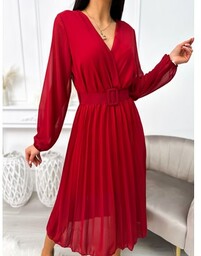 Czerwona Plisowana Sukienka z Paskiem