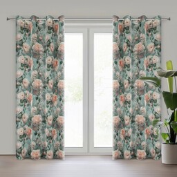 Eurofirany Zasłona 140x250 Inka miętowa różowa kwiaty