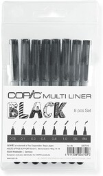 Zestaw Multiliner czarny, 8 pisaków o 8 różnych