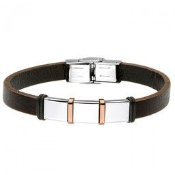 Brązowa bransoletka skórzana ze stalowymi elementami