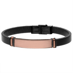 Brązowa blacha na czarnym skórzanym pasku bransoletka