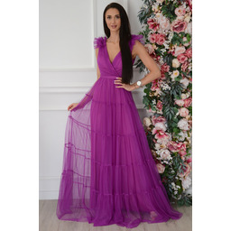 Sukienka maxi z tiulowych falban fiolet Inez