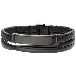 Czarna blacha na czarnej plecionej skórze bransoletka męska