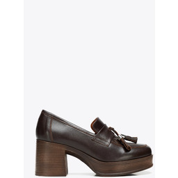 Damskie czółenka ze skóry naturalnej na słupku brązowe