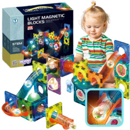 WOOPIE Klocki Magnetyczne Tor Kulkowy Świetlny 49 el.