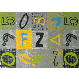 200x400 cm Szary Zielony Dywan Patchwork Litery