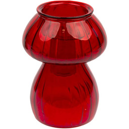 Szklany świecznik w kształcie czerwonego grzyba, lub jako