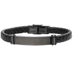Czarna blacha na czarnej plecionej skórze bransoletka męska