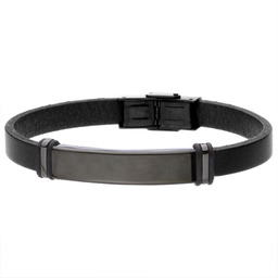 Czarna blacha na czarnym skórzanym pasku bransoletka